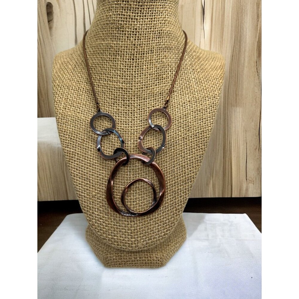 Copper Tone Necklace Hammered Circles Snake Chain Adjustable 16 - 18"